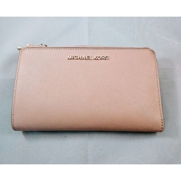 Michael Kors Double Zip Wallet Dusty Rose Blush New See Pics For Small Flaw - Picture 1 of 8